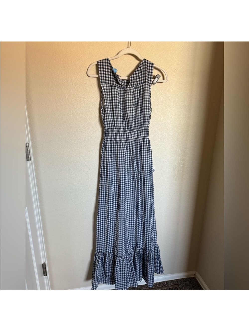 Draper James sz Small Navy White Gingham Check Maxi Dress sundress cotton summer - Picture 3 of 9